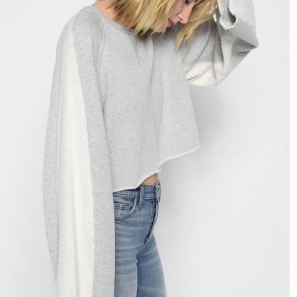 7 For All Mankind Flare Sleeve Crop Sweatshirt - Picture 4 of 12
